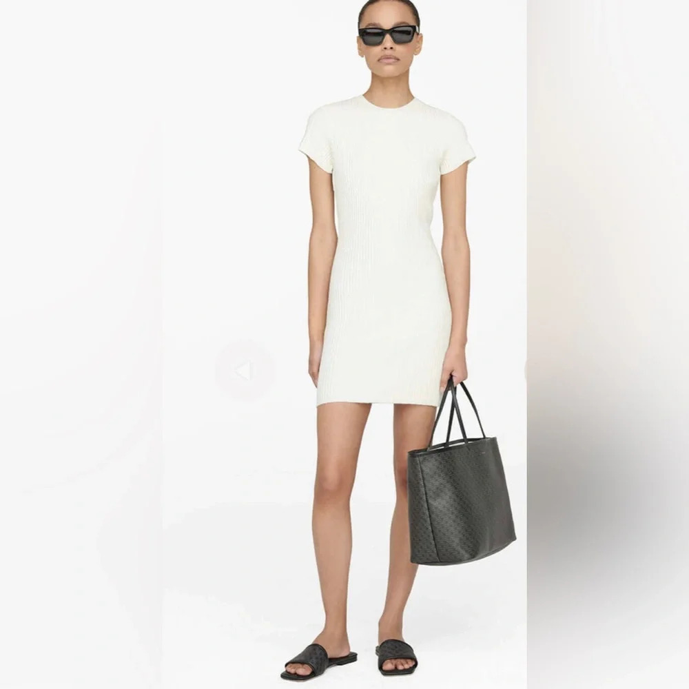 Anine Bing Dress Women’s Large Skylar Dress Ivory Cream White Ribbed Knit